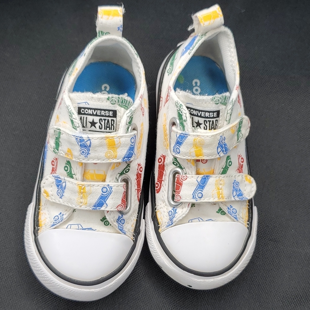 Toddler Converse White with Vehicles size 7